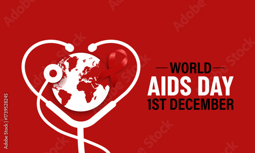 Celebration of World AIDS Day of awareness, honor, support, prevention, and treatment of HIV/AIDS is held on December 1. A concept for healthcare and medicine. Design for cards, prints, social media .