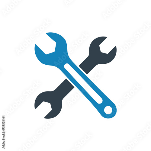 Crossed wrench isolated on white background for repair and maintenance services