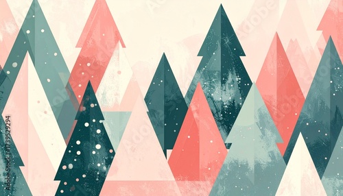 Minimal Geometric Christmas Trees Pattern, Pastel Colors, Scandinavian Style