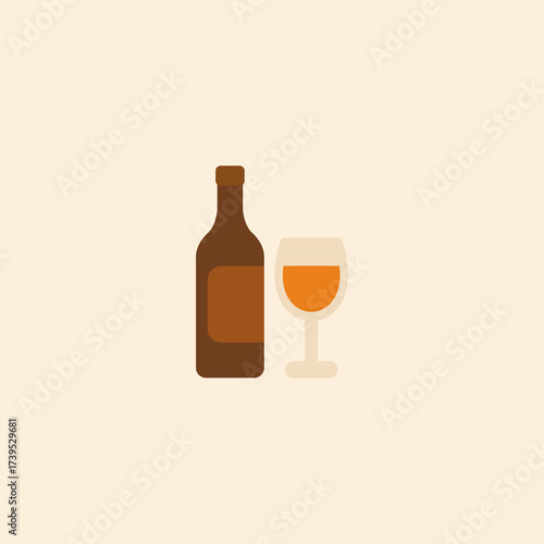 Flat Vector Illustration of Wine Bottle and Glass – Alcohol Drink, Celebration, Vineyard Beverage, Winery Icon Design