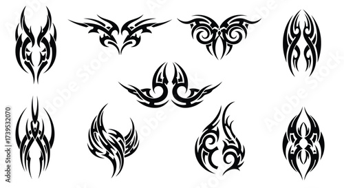 Vector illustration of assortment of abstract tribal tattoo designs and elements