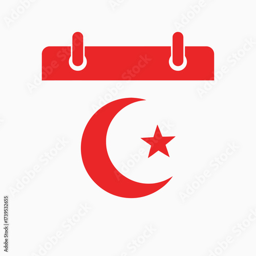 Red calendar icon featuring a crescent moon and star symbol, representing Islamic or national holidays and significant dates.