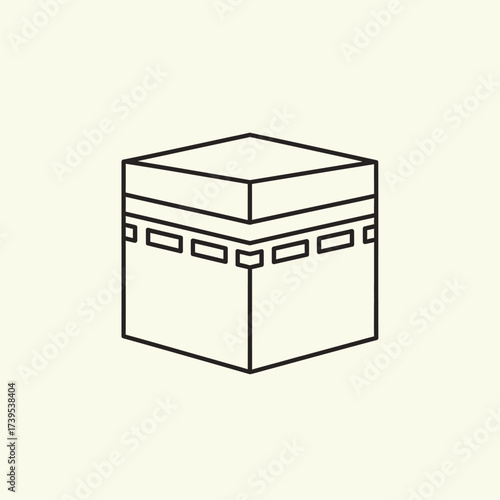 Simple line art illustration of the Kaaba, a sacred Islamic building in Mecca.
