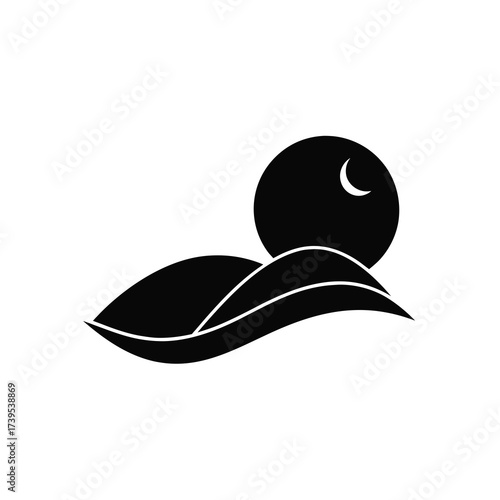 Elegant black silhouette of moonlit waves and crescent moon vector graphic