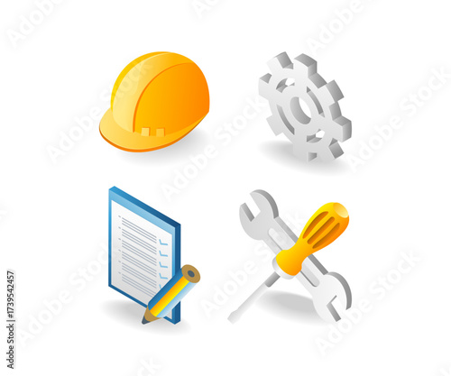 Bundle of illustrations on the theme of repair maintenance mechanics