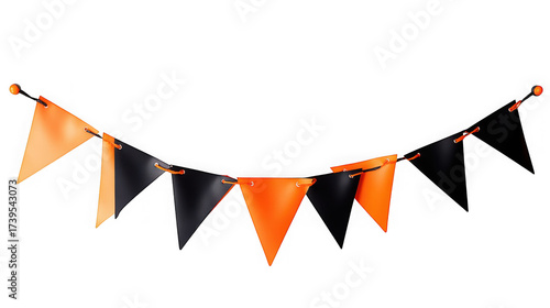 A festive halloween banner featuring alternating orange and black triangular flags strung together, perfect for holiday decoration, isolated on transparent background