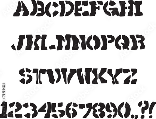 Wonky Glitch Distressed Typewriter typography font lettering ABC cartoon vector text