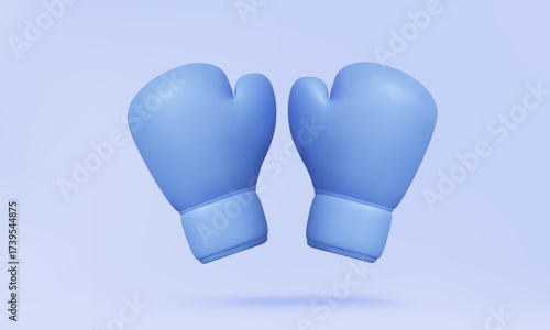 Pair blue boxing gloves Top view Game combative activity energy sport boxer fight strength fist hand for attack competitive design concept. cartoon minimal style. 3d icon render illustration