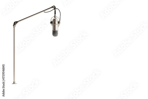 Professional studio microphone on adjustable boom arm ready for recording captivating audio