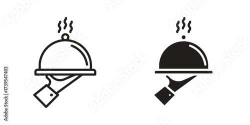 Hand holding tray icon outline illustration sign