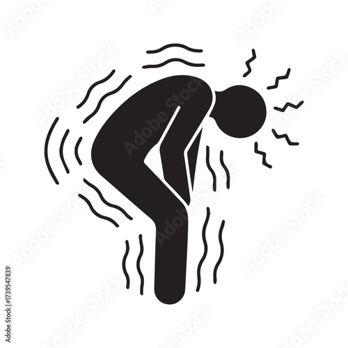 Shaking Stick Figure Icon, Trembling Person Symbolizing Sickness, Weakness, Fear, and Dizziness.
