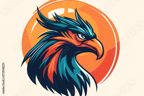 Wallpaper Mural Stylized eagle head illustration depicting strength and determination with vibrant colors against an orange circular background Torontodigital.ca