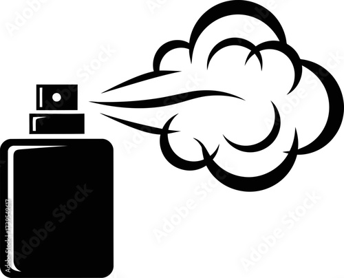 Spray bottle icon in flat cartoon style, a perfume bottle spraying scent for aroma concept. Vector illustration for web, app, print design