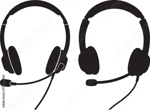 Two black headsets with microphones silhouette