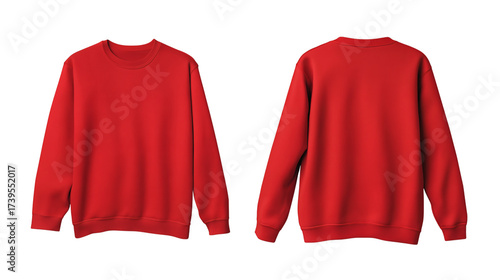 red sweatshirt mockup front and back view isolated on white background for brand presentation