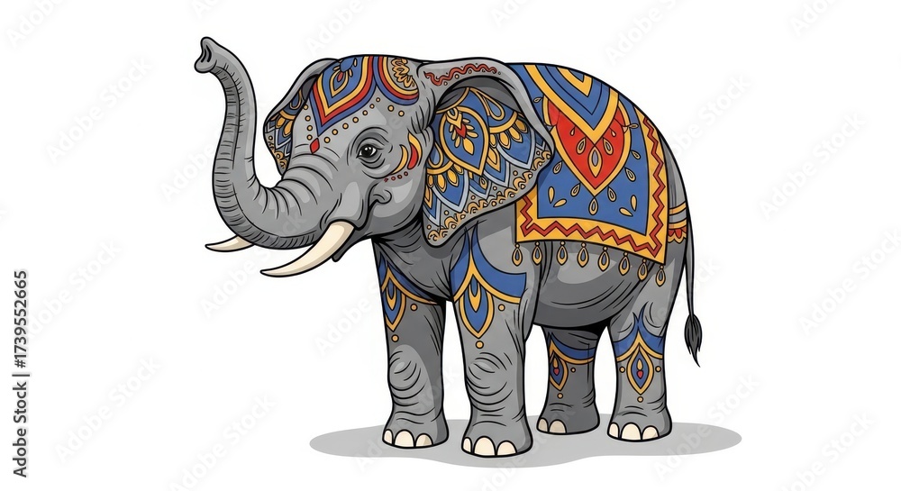 Obraz premium Decorated Indian Elephant Illustration with Intricate Patterns and Vibrant Colors