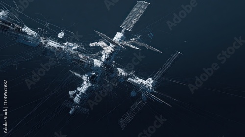Fototapeta Naklejka Na Ścianę i Meble -  Complex space station in deep space against a dark background