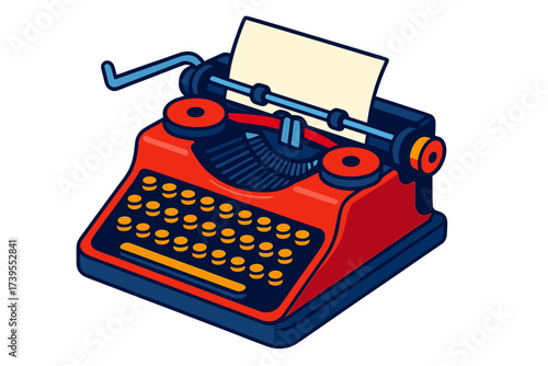 Vibrant Typewriter Icon. Isometric vector illustration set Classic Typewriter Composition: framed view of iconic typewriter with