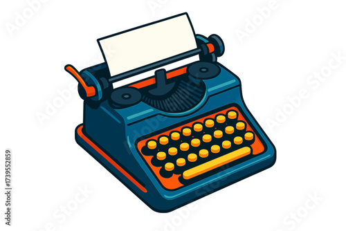 Vibrant Typewriter Icon. Isometric vector illustration set Classic Typewriter Composition: framed view of iconic typewriter with