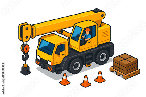 Crane Hook Illustration. Isometric vector illustration set Crane Hook in Transport Mode: hook retracted and secured to base of
