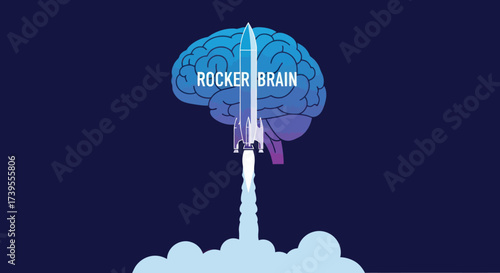 Stylized Blue Brain Graphic with Partial Text and Cloud Shape on a Dark Blue Abstract Background, Flat Vector Elements, Vector Illustration, Simple Vector, Stylized Vector Drawing, Vector Template,
