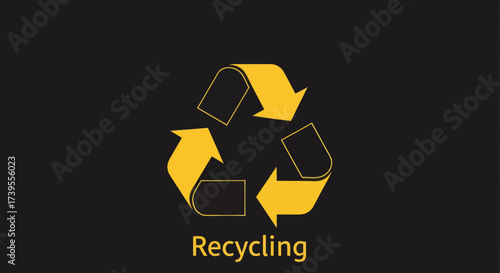 Golden Yellow Recycling Symbol and Partial 'Re' Text for Environmental Concepts, Flat Vector Elements, Vector Illustration, Simple Vector, Stylized Vector Drawing, Vector Template, Clean Vector