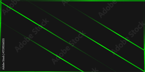 Abstract black and green polygon with green glow lines on dark steel mesh background with free space for design. modern technology innovation concept background