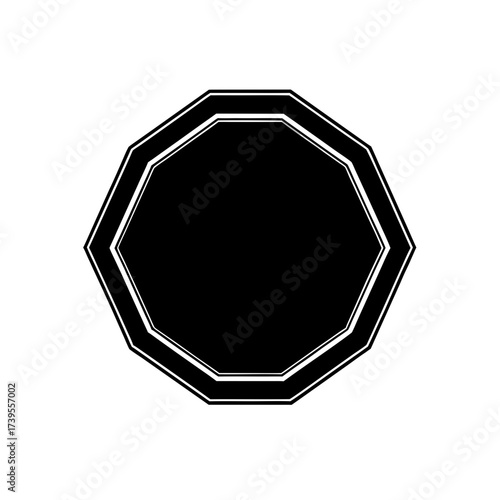 Illustration of a black decagon shape with a white outline against a plain white background space here on transparent background silhouette