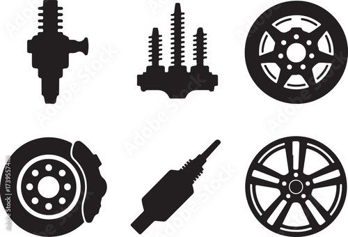 Automotive parts icons car parts engine parts
