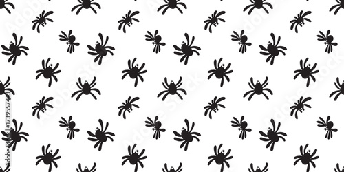 Seamless spider silhouette pattern on white background. Cute spider pattern. Design for printing, paper, packaging. Halloween Pattern. Vector flat illustration