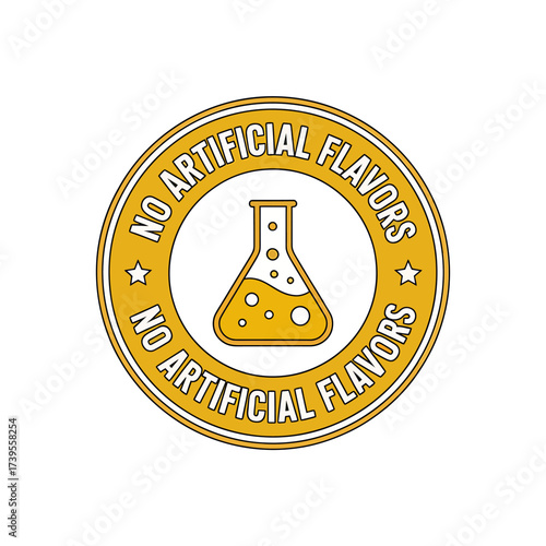 Vector art of round badge with beaker indicating no artificial flavors