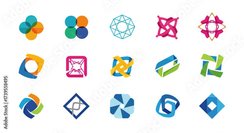 Collection of Modern Abstract Logo Designs with Vibrant Geometric Shapes and Dynamic Elements for Branding and Corporate Identity, Flat Vector Elements, Vector Illustration, Simple Vector, Stylized