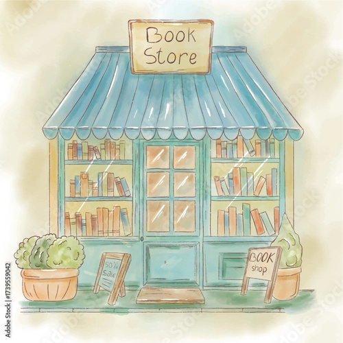 Cute Bookstore Watercolor