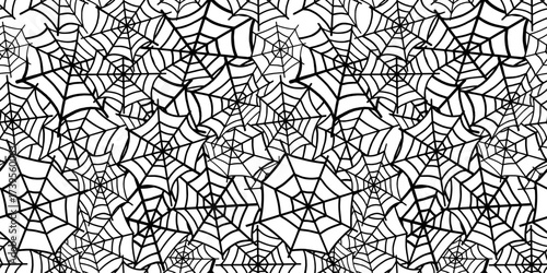 Spider web seamless background. Design for Halloween, holidays. Halloween pattern. Hand drawn vector illustration. 