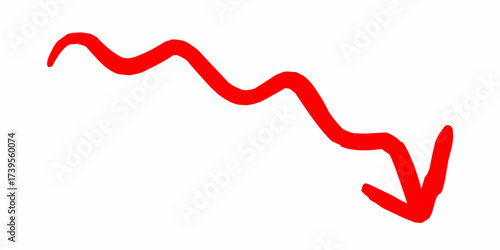 Red downward arrow with wavy line indicates decline and negative trend