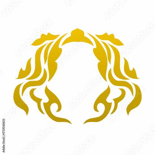 Symmetrical golden tribal ornament in vector style forming an abstract frame.