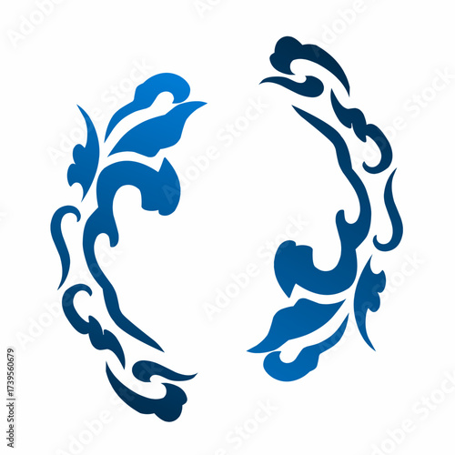Abstract blue floral ornament illustration with curved, flowing shapes in vector style