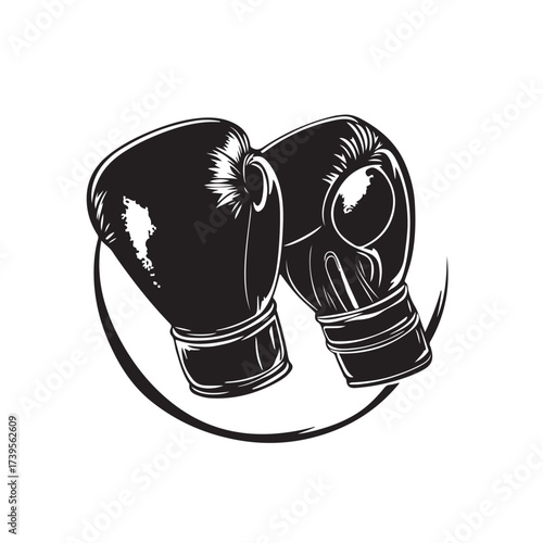 A vector illustration of boxing gloves in a modern and dynamic style. The design features a pair of boxing gloves symbolizing strength, fighting spirit, and martial arts.
