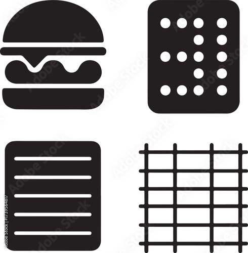 Burger braille list grid icons sandwich food
