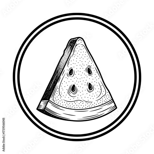 Watermelon Slice in Circle Hand Drawn Illustration.