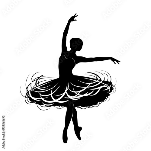Graceful Ballerina Silhouette Dancing on White Background.
