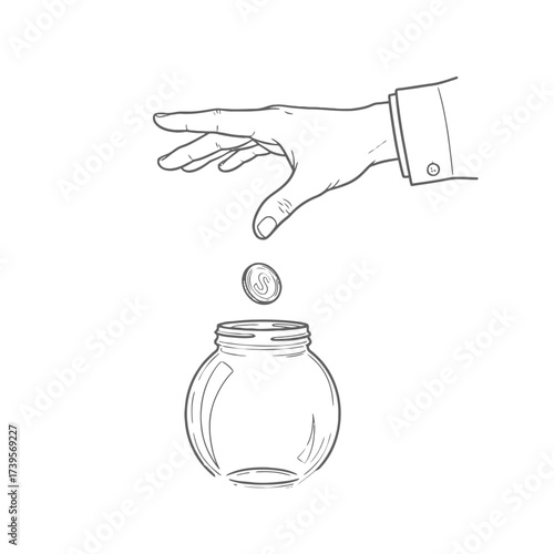 Hand dropping coin into a jar representing savings and financial planning.