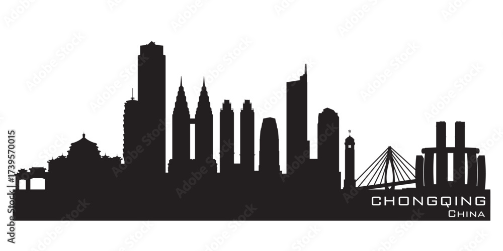 Fototapeta premium Chongqing China city skyline vector silhouette