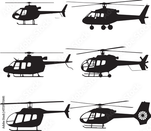 Helicopter silhouettes collection aviation transport
