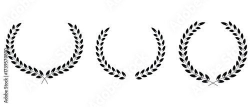 Laurels branches icon vector set. Laurel wreath.  Laurel Leaves. Blacken Laurel Leaves Round. Greek olive branch award, winner round emblem. 
