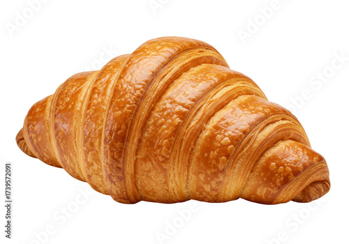 Golden brown croissant isolated on transparent background, delicious viennoiserie pastry for breakfast and bakery concepts