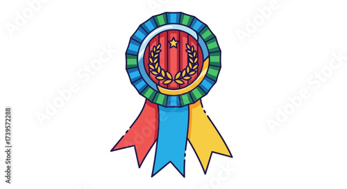 Colorful award rosette illustration for achievement and success recognition with laurel wreath