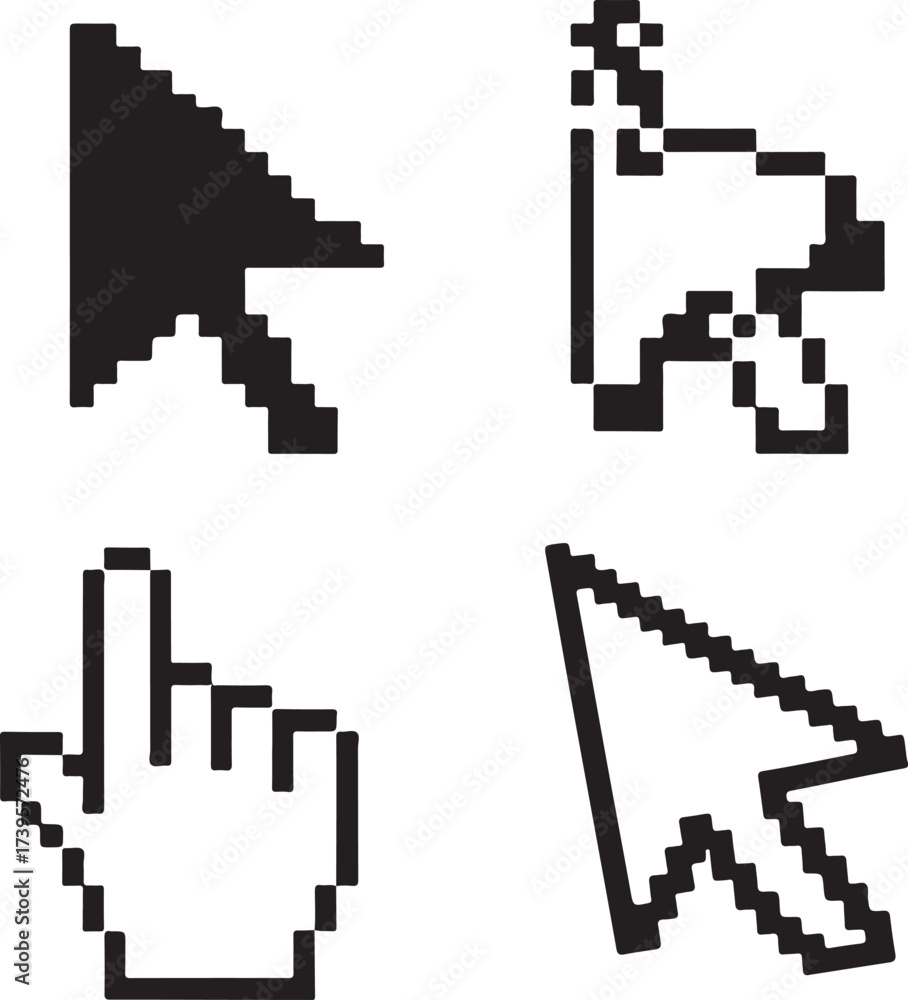 Fototapeta premium Pixelated cursor icons black silhouette pointer arrow