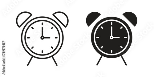 Alarm clock icon flat black and white logo