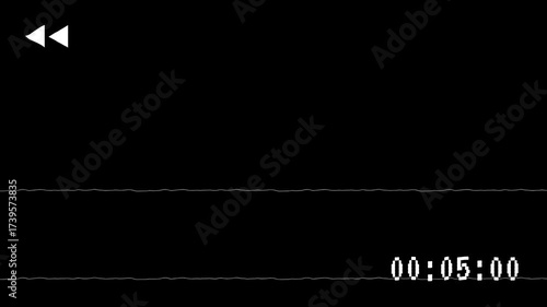 Analog TV VHS with rewind sign and timer on black background. animation with time ,4k video 